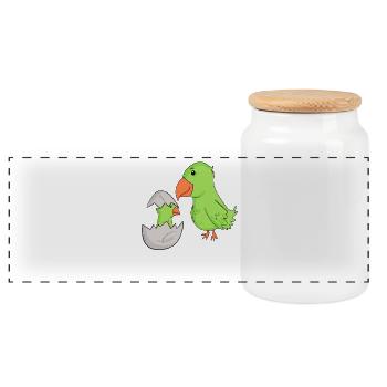 Perroquet avec bébé perroquet - Boîte à biscuits avec couvercle en bois - blanc - Devant