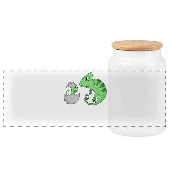 Caméléon avec bébé caméléon - Boîte à biscuits avec couvercle en bois - blanc - Devant