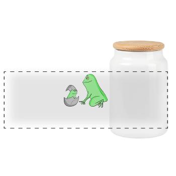 Grenouille avec bébé grenouille - Boîte à biscuits avec couvercle en bois - blanc - Devant