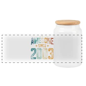 2003 Born Birthday Year of birth - Panoramic Cookie Jar with Wooden Lid - white - Front