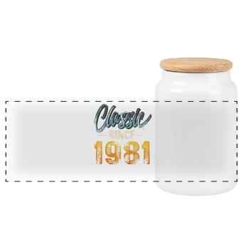 1981 Year of birth Birthday Year of construction Vintage - Panoramic Cookie Jar with Wooden Lid - white - Front