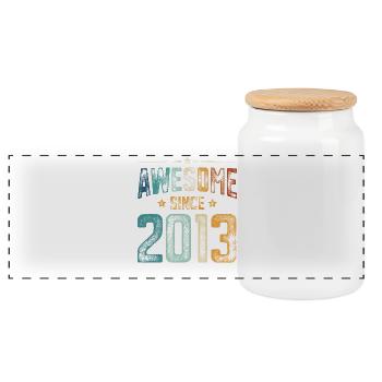 2013 Born Birthday Year of birth - Panoramic Cookie Jar with Wooden Lid - white - Front