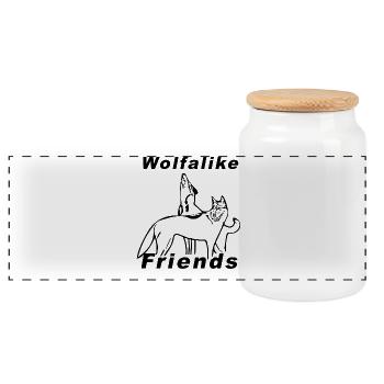 Wolfalike Logo - Panoramic Cookie Jar with Wooden Lid - white - Front