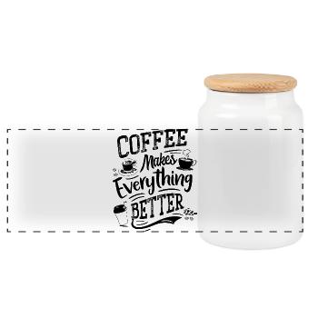 Coffee Sayings Barista Humor - Panoramic Cookie Jar with Wooden Lid - white - Front