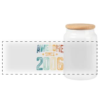 2006 Born 18th birthday Year of birth - Panoramic Cookie Jar with Wooden Lid - white - Front