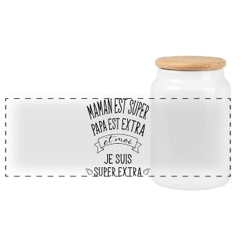 Maman est super et papa est extra bébé super extra - Boîte à biscuits avec couvercle en bois - blanc - Devant