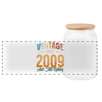 2009 Year of birth Birthday Year of construction Vintage - Panoramic Cookie Jar with Wooden Lid - white - Front
