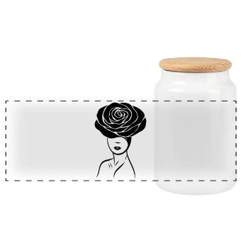 Mädchen / Lady mit Blume (Rose) auf dem Kopf - Panorama Keksdose mit Holzdeckel - Weiß - Vorne