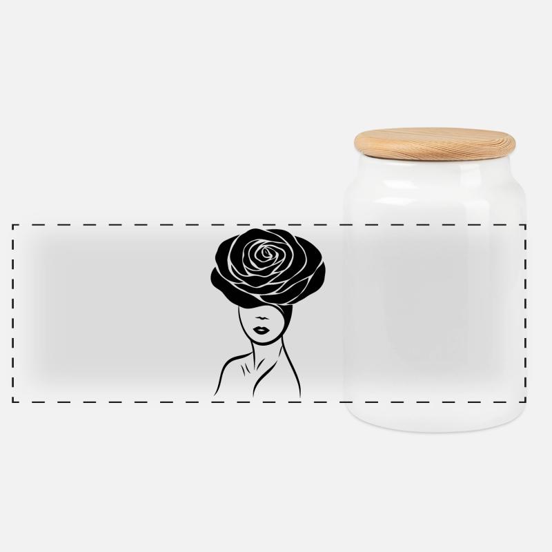 Mädchen / Lady mit Blume (Rose) auf dem Kopf - Panorama Keksdose mit Holzdeckel - Weiß