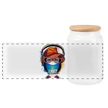 niedlicher Pinguin als Hip Hopper im coolen Outfit - Panorama Keksdose mit Holzdeckel - Weiß - Vorne