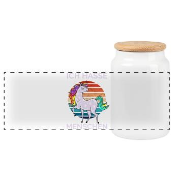 Ich hasse Menschen Einhorn Retro - Panorama Keksdose mit Holzdeckel - Weiß - Vorne