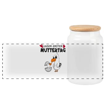 Muttertag Geschenk - Unser erster Muttertag - Panorama Keksdose mit Holzdeckel - Weiß - Vorne