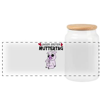 Muttertag Geschenk - Unser erster Muttertag - Panorama Keksdose mit Holzdeckel - Weiß - Vorne