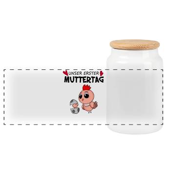 Muttertag Geschenk - Unser erster Muttertag - Panorama Keksdose mit Holzdeckel - Weiß - Vorne