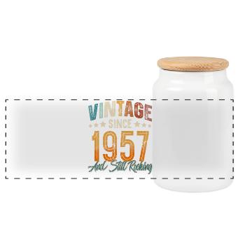 1957 Year of birth Birthday Year of construction Vintage - Panoramic Cookie Jar with Wooden Lid - white - Front