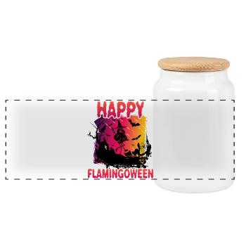 Flamingoween Flamingo avec balai - Boîte à biscuits avec couvercle en bois - blanc - Devant