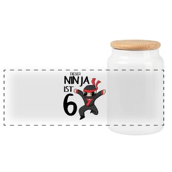 6 Jahre Junge Ninja - 6 Geburtstag - Ich bin 6 - Panorama Keksdose mit Holzdeckel - Weiß - Vorne