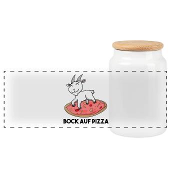 Bock auf Pizza - Ziege Ziegenbock - Panorama Keksdose mit Holzdeckel - Weiß - Vorne