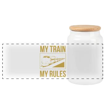 Train driver sayings my train my rules - Panoramic Cookie Jar with Wooden Lid - white - Front