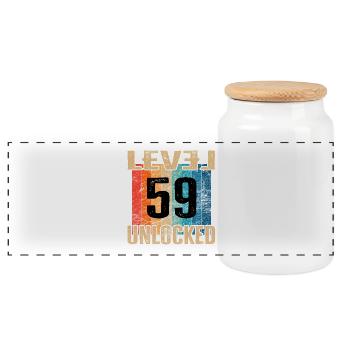 Birthday Happy Birthday Level Unlocked 59 years - Panoramic Cookie Jar with Wooden Lid - white - Front