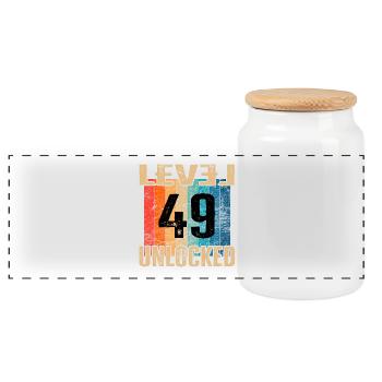 Anniversaire Joyeux anniversaire Niveau débloqué 49 ans - Boîte à biscuits avec couvercle en bois - blanc - Devant