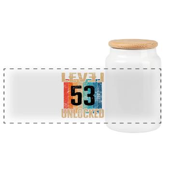 Geburtstag Happy Birthday Level Unlocked 53 Jahre - Panorama Keksdose mit Holzdeckel - Weiß - Vorne