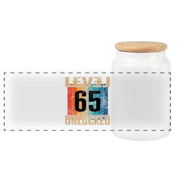 Birthday Happy Birthday Level Unlocked 65 years - Panoramic Cookie Jar with Wooden Lid - white - Front