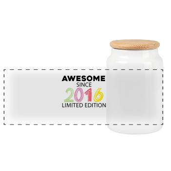 Fantastic since 2016 - vintage 2016 - Panoramic Cookie Jar with Wooden Lid - white - Front