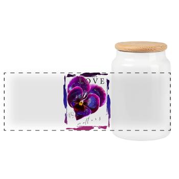 Veilchen mit Galaxie zum Valentinstag - Panorama Keksdose mit Holzdeckel - Weiß - Vorne