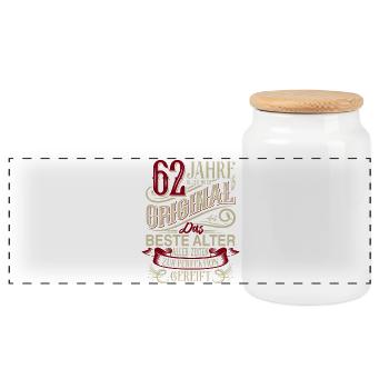 62. Geburtstag Vintage Retro - Panorama Keksdose mit Holzdeckel - Weiß - Vorne