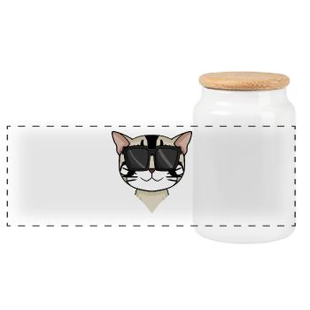 American Shorthair Cat with Sunglasses - Panoramic Cookie Jar with Wooden Lid - white - Front