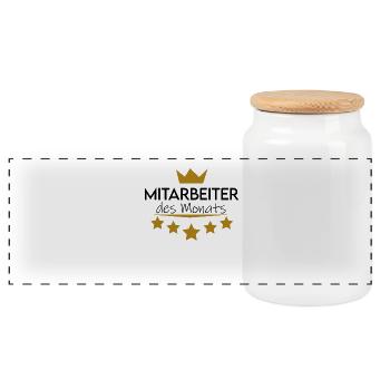 Mitarbeiter des Monats - 5 Sterne - Panorama Keksdose mit Holzdeckel - Weiß - Vorne