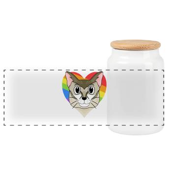 Singapura Katze - Regenbogen Herz - Panorama Keksdose mit Holzdeckel - Weiß - Vorne