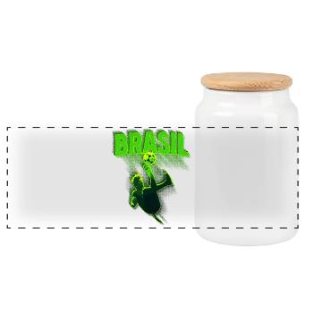Brasil Neon Soccer Kick - Panoramic Cookie Jar with Wooden Lid - white - Front