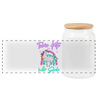 Tschüss Kita! hallo Schule Regenbogen Einhorn - Panorama Keksdose mit Holzdeckel - Weiß - Vorne