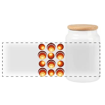 Motif de boule rétro des années 70 Orange Marron - Boîte à biscuits avec couvercle en bois - blanc - Devant