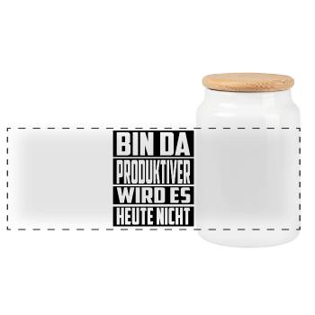 Bin da ! Produktiver wird es Heute nicht - Panorama Keksdose mit Holzdeckel - Weiß - Vorne