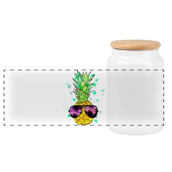 Ananas mit cooler Beach Sonnenbrille - Panorama Keksdose mit Holzdeckel - Weiß - Vorne