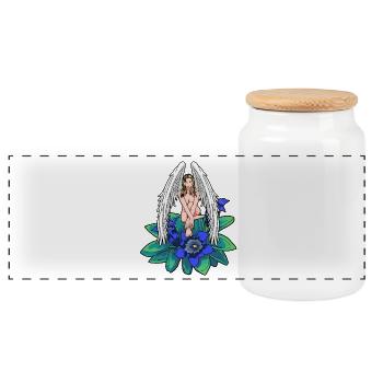 Heavenly Alps Angel Gentian Tyrol Guardian Angel - Panoramic Cookie Jar with Wooden Lid - white - Front