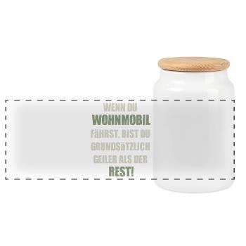 Cooles Camper Reisemobil Wohnmobil Fun Shirt - Panorama Keksdose mit Holzdeckel - Weiß - Vorne