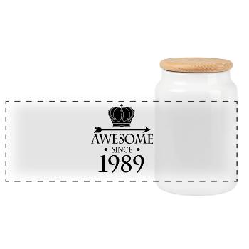 Jahrgang 1989 - Fantastisch seit 1989 - Panorama Keksdose mit Holzdeckel - Weiß - Vorne