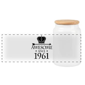 Born in 1961 - Fantastic since 1961 - Panoramic Cookie Jar with Wooden Lid - white - Front