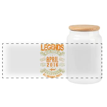 2016 April Birthday Legend - Panoramic Cookie Jar with Wooden Lid - white - Front