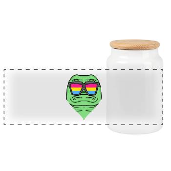 Pansexual Crocodile - Crocodile with Glasses - Panoramic Cookie Jar with Wooden Lid - white - Front