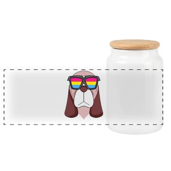 Pansexual Basset Hound Dog - Dog with glasses - Panoramic Cookie Jar with Wooden Lid - white - Front