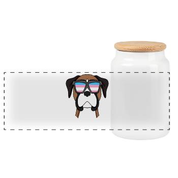 Transgender Deutscher Boxer Hund - Hund mit Brille - Panorama Keksdose mit Holzdeckel - Weiß - Vorne