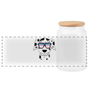 Transgender Dalmatiner Hund - Hund mit Brille - Panorama Keksdose mit Holzdeckel - Weiß - Vorne