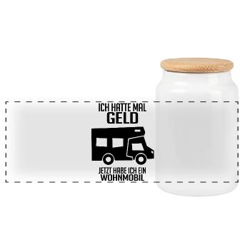 Wohnmobil Wohnwagen Campen Camping - Panorama Keksdose mit Holzdeckel - Weiß - Vorne