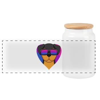 Bisexual Rottweiler Dog - Dog with Glasses - Panoramic Cookie Jar with Wooden Lid - white - Front