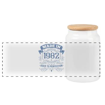 Fabriqué en millésime anniversaire 1982 - Boîte à biscuits avec couvercle en bois - blanc - Devant